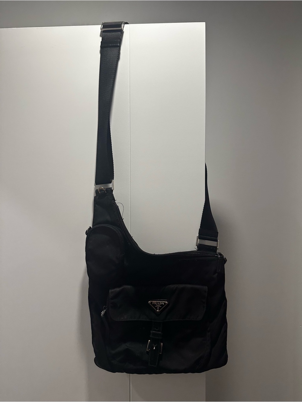Prada Black Nylon Messenger Crossbody Bag